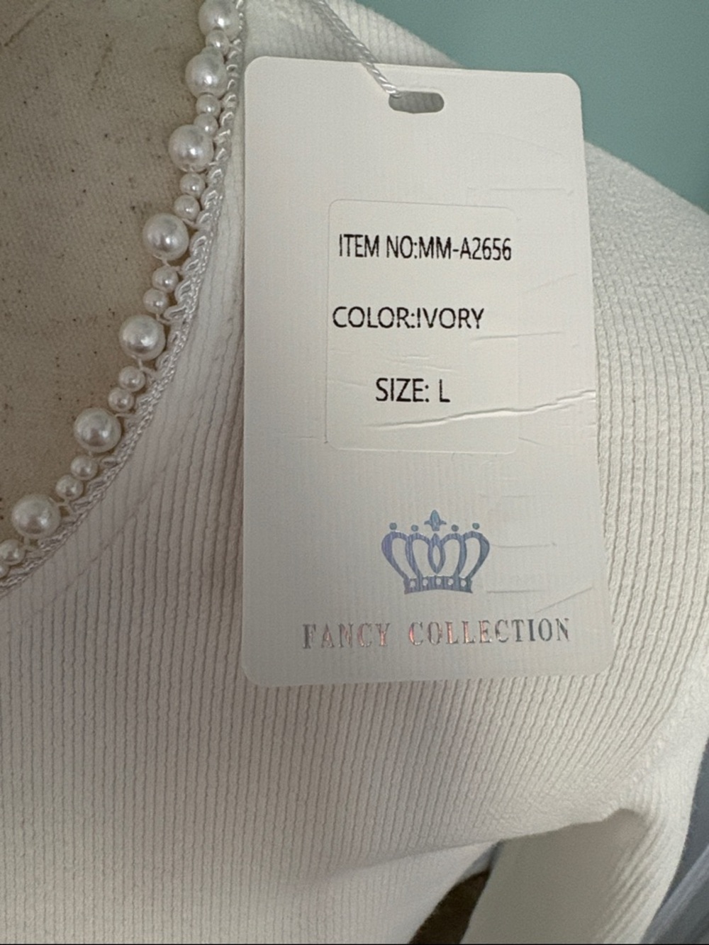 Pearl Bow Embellished Long-Sleeve White Tee - Picture 2 of 4